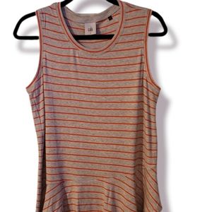 Cabi Peplum Sleeveless Top Size S Grey Orange Knit Stretch Ruffled Shirt